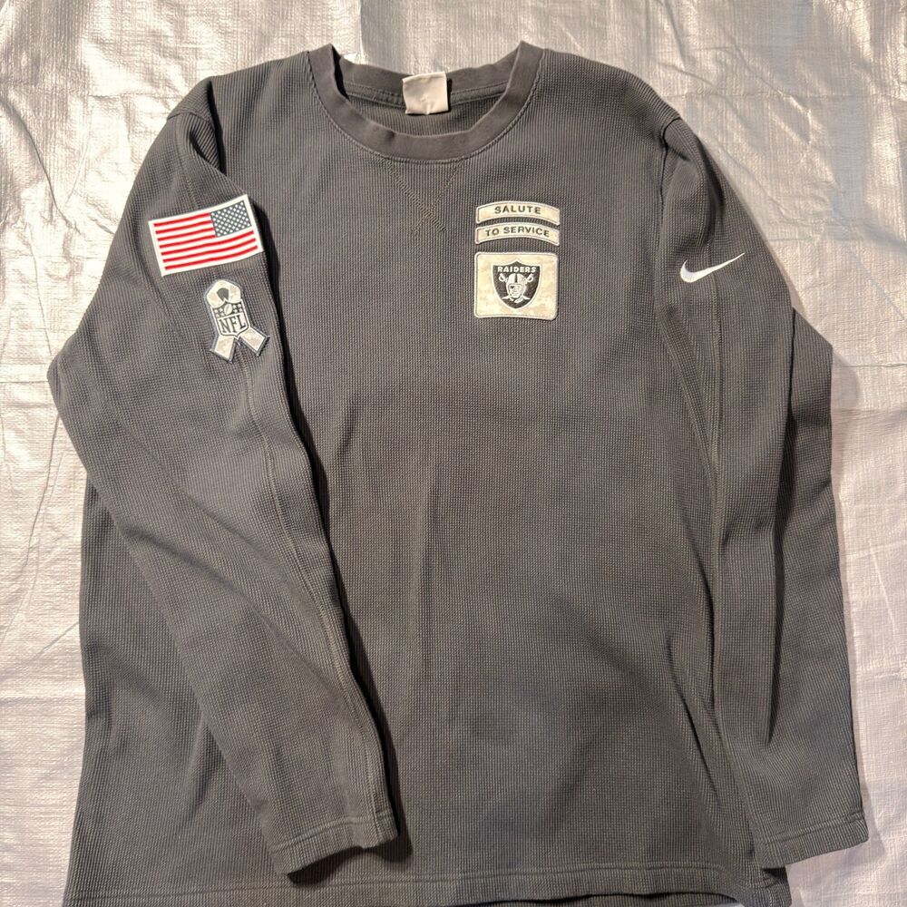 Nike Raiders Salute To Service Long Sleeve Thermal Shirt Mens XL Waffle Knit Gra